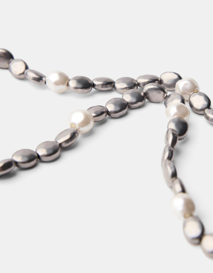 قلادة معدن لؤلؤ صناعي فولاذي مقاوم للصدأ-فضي-2