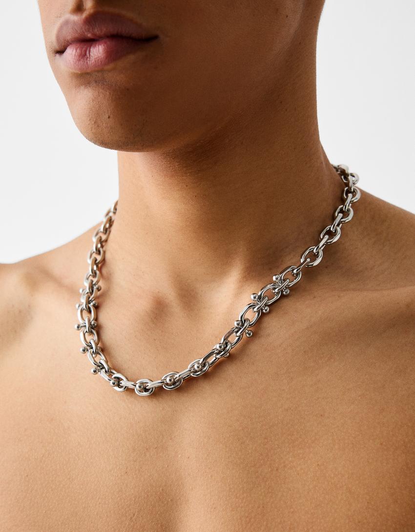 Paslanmaz çelik zincir kolye-Gümüş-3