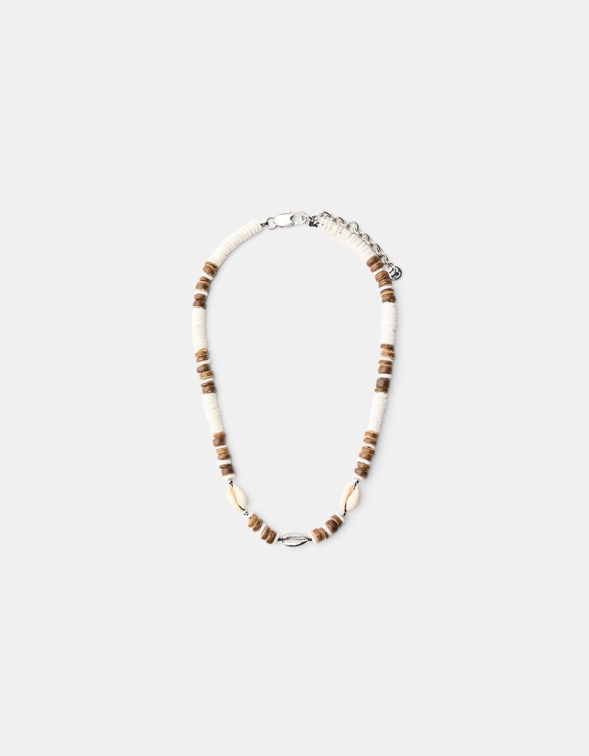 عقد خشبي بصدف بحري-أبيض-0