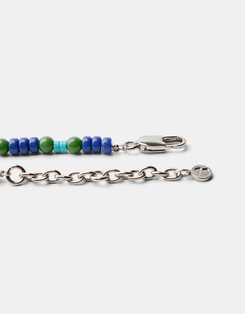 عقد خشبي بأزهار متعدد الألوان-أزرق-2