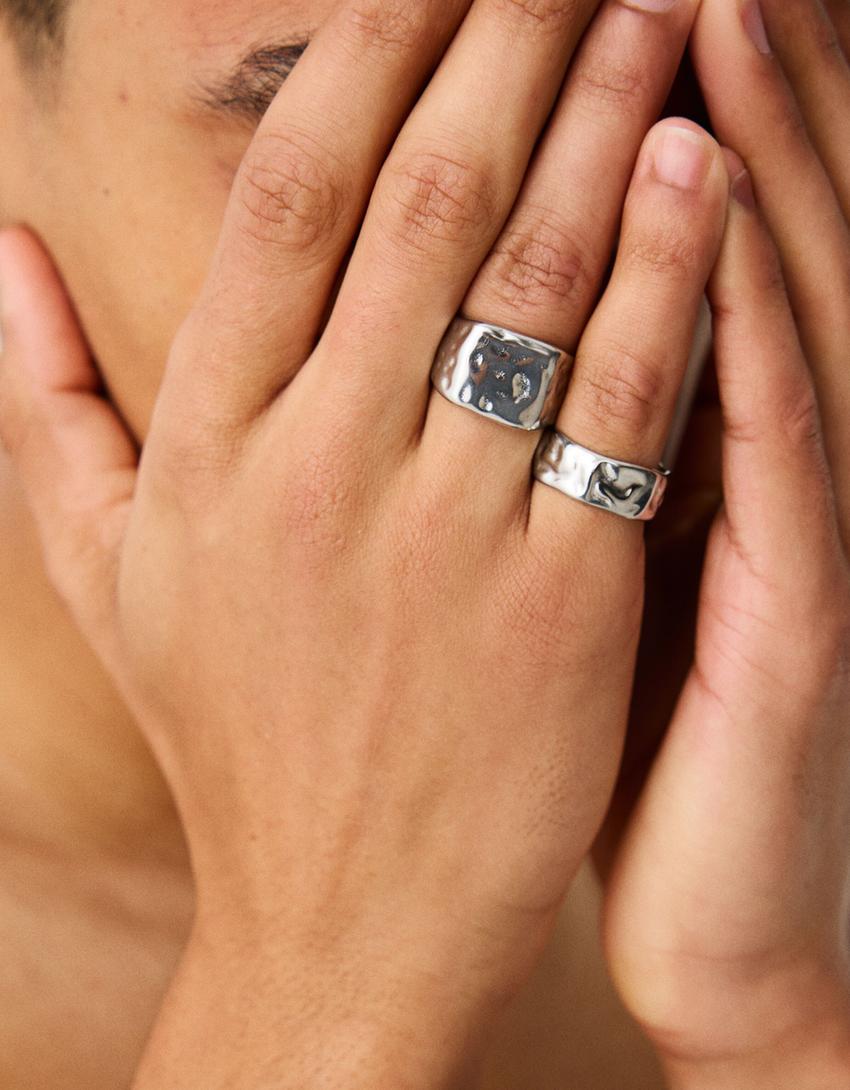 2’li paslanmaz çelik mühür yüzük seti-Gümüş-3