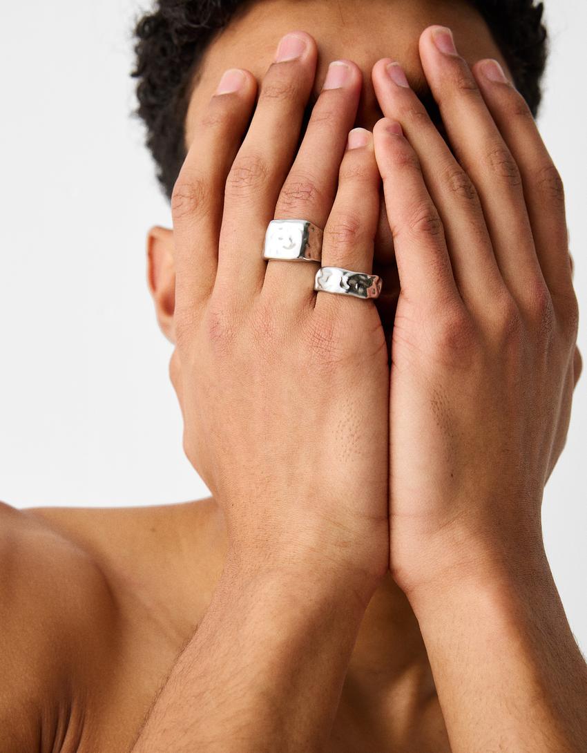 طقم من 2 خاتم ختم فولاذ مقاوم للصدأ-فضي-1