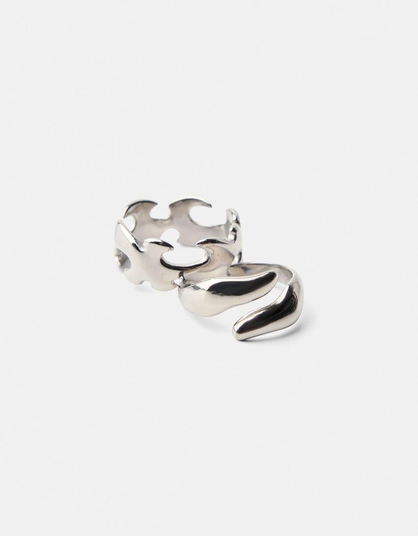 2er-Pack Ringe Edelstahl-Silber-2