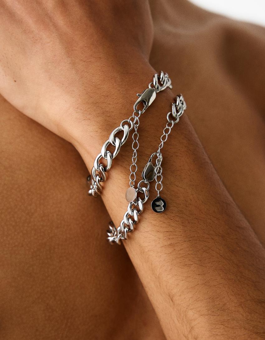 2’li paslanmaz çelik bilezik seti-Gümüş-3