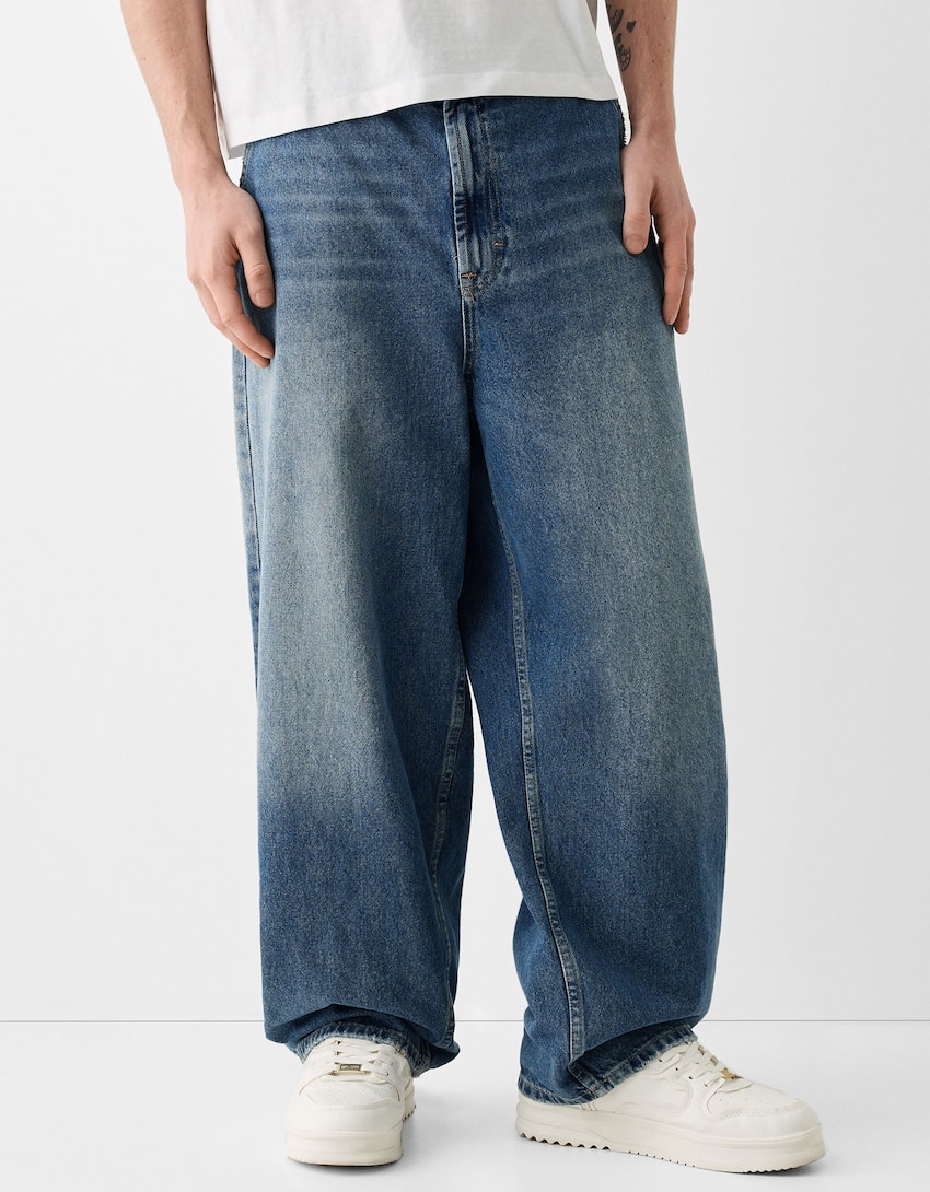 Jeans skater fit efeito lavado-Azul-1