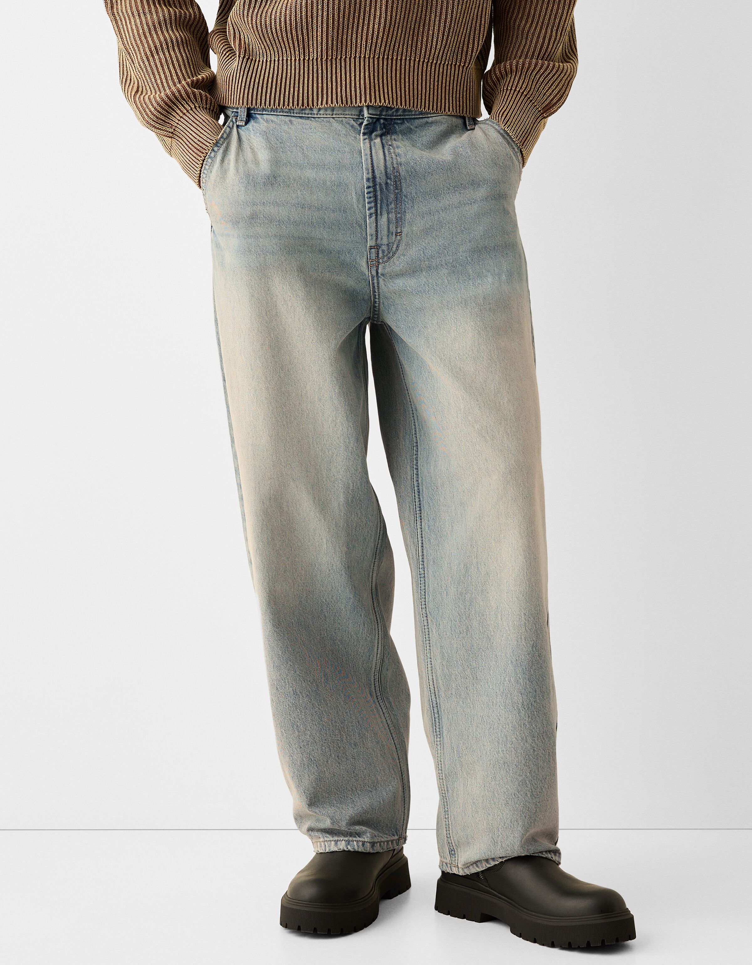 Skater fit jeans met verwassen effect Baggy broek Heren Bershka