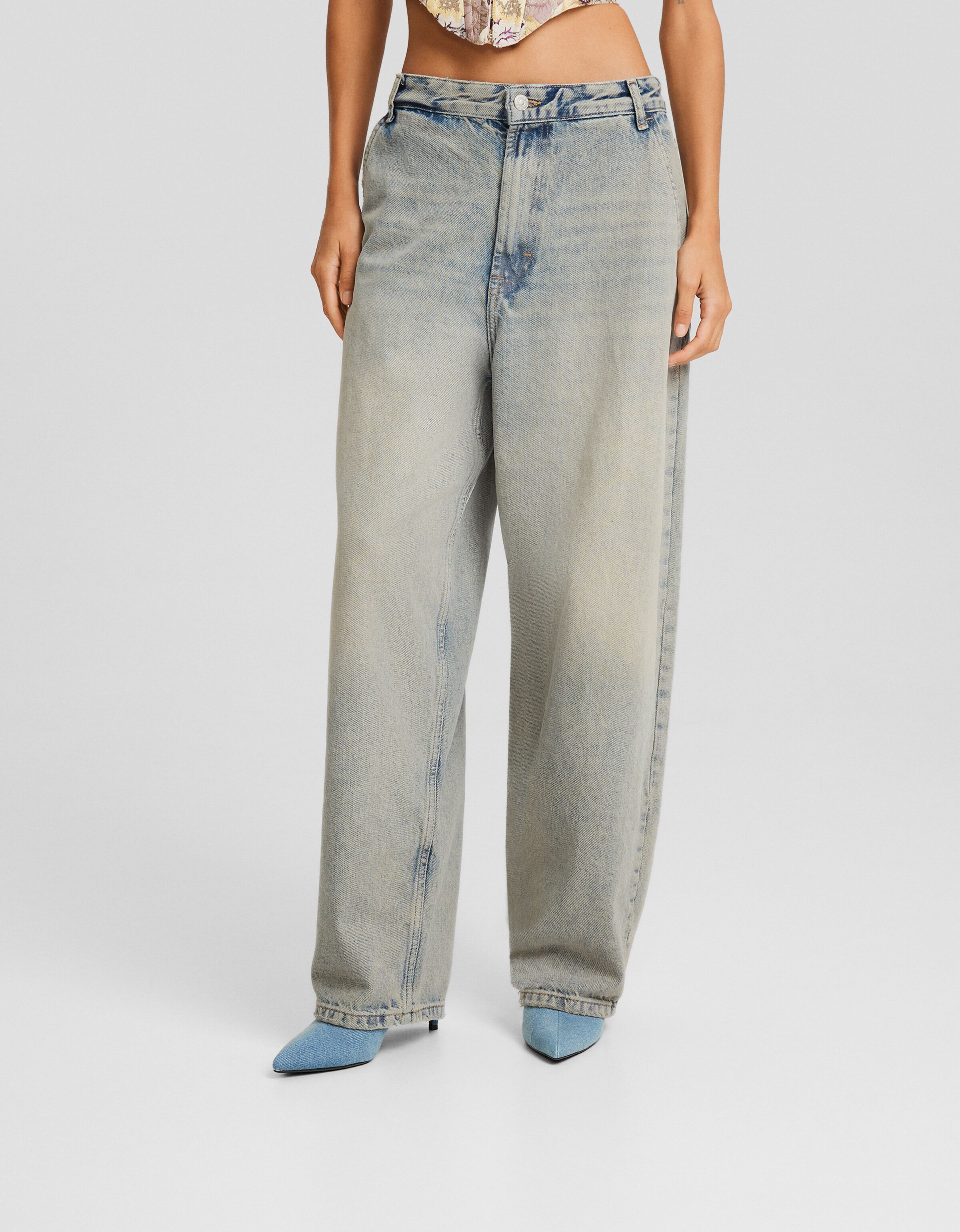Faded effect skater fit jeans Unisex Men Bershka