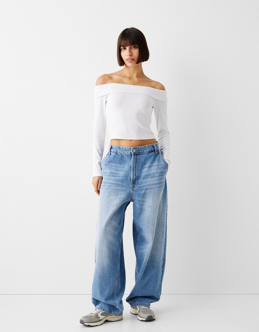 Jeans skater fit efecto lavado-Azul lavado-0