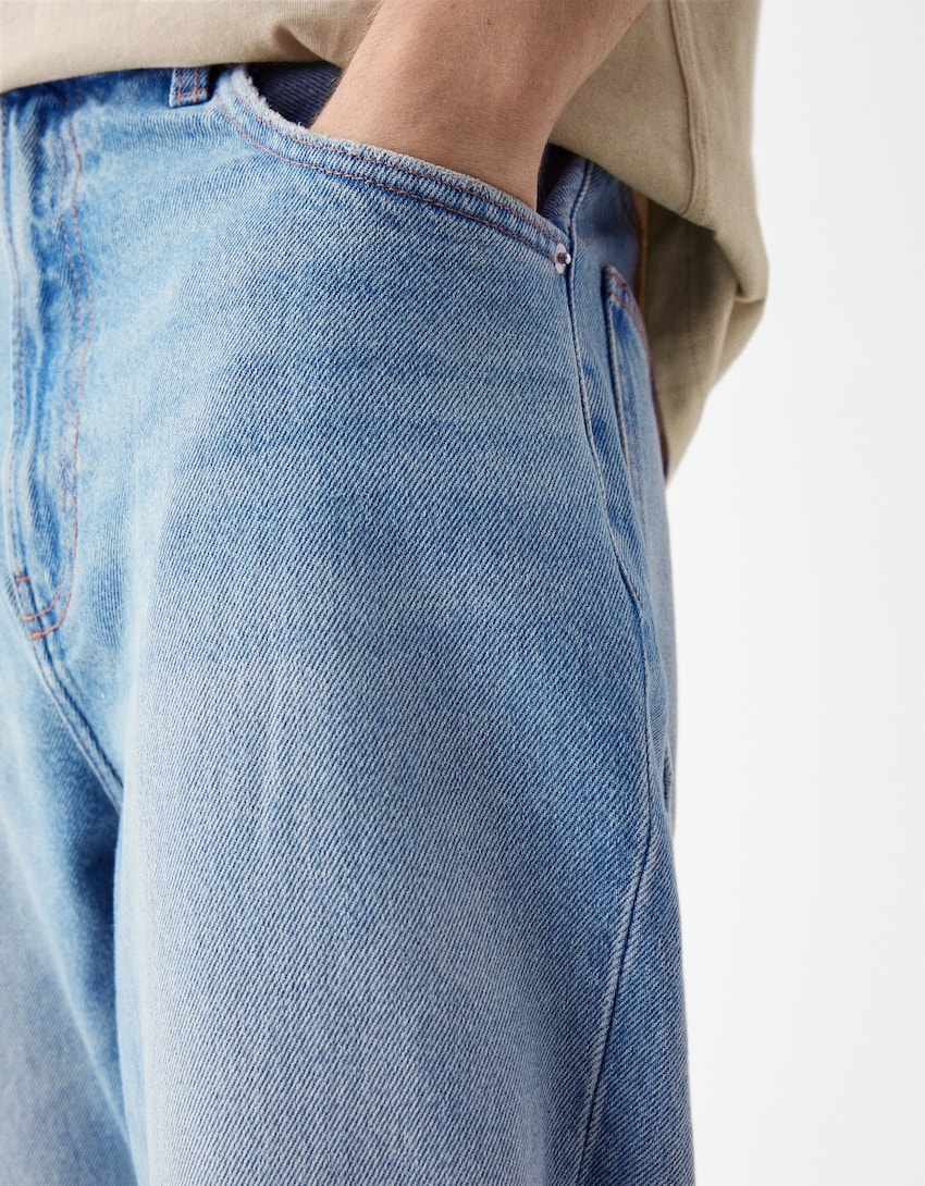 Blukinti riedlentininko stiliaus džinsai-Šviesiai mėlyna-5