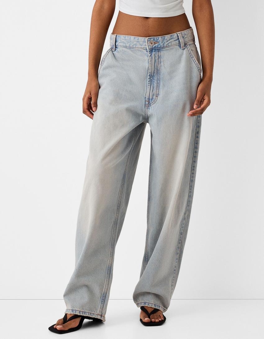 Jeans skater fit efeito lavado-Azul claro-0