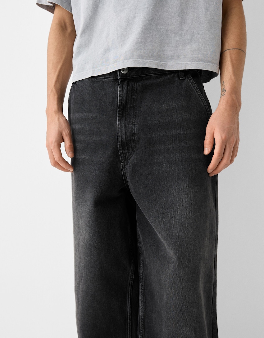 Jeans skater fit efeito lavado-Preto-3