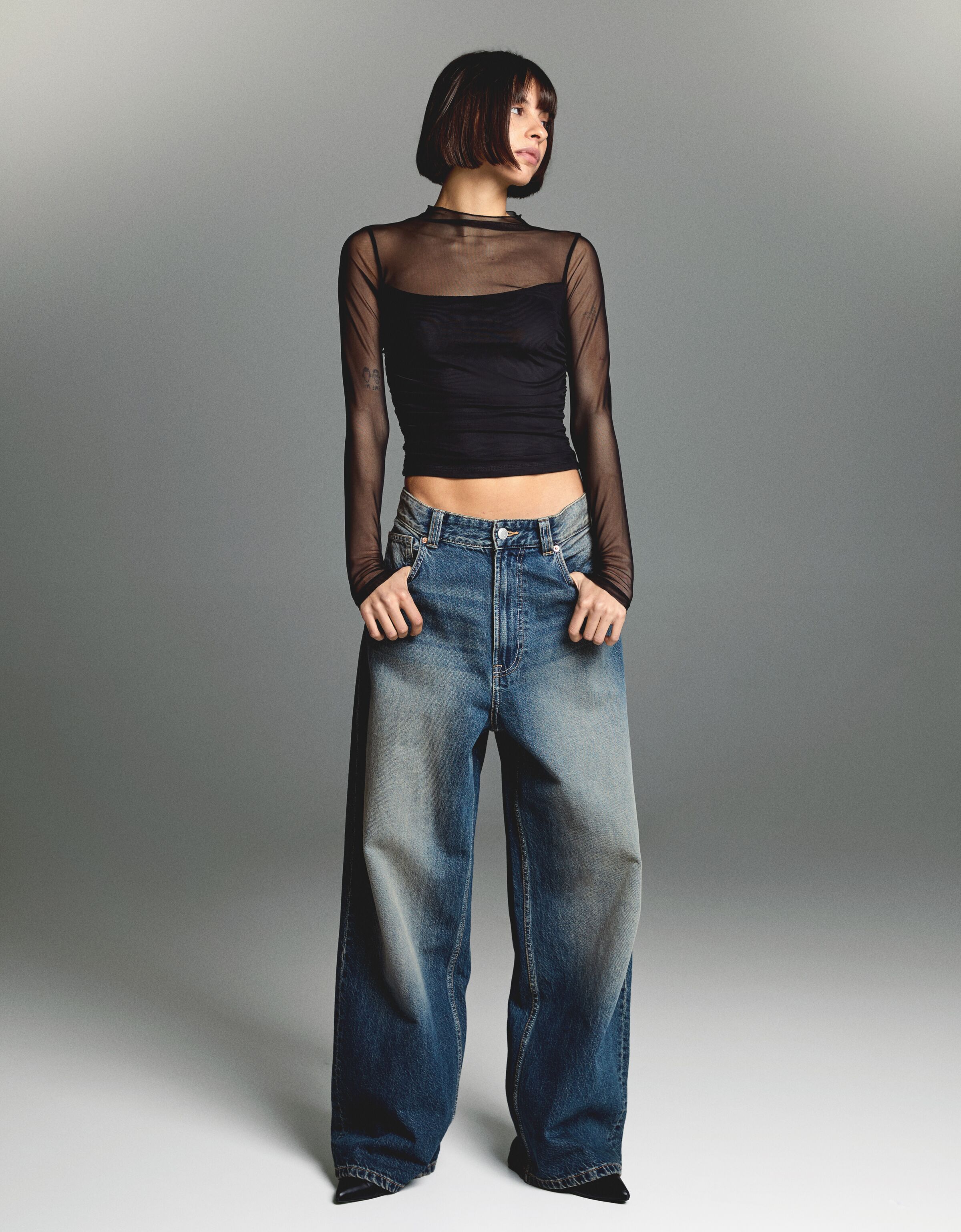 Super high rise cropped bershka discount