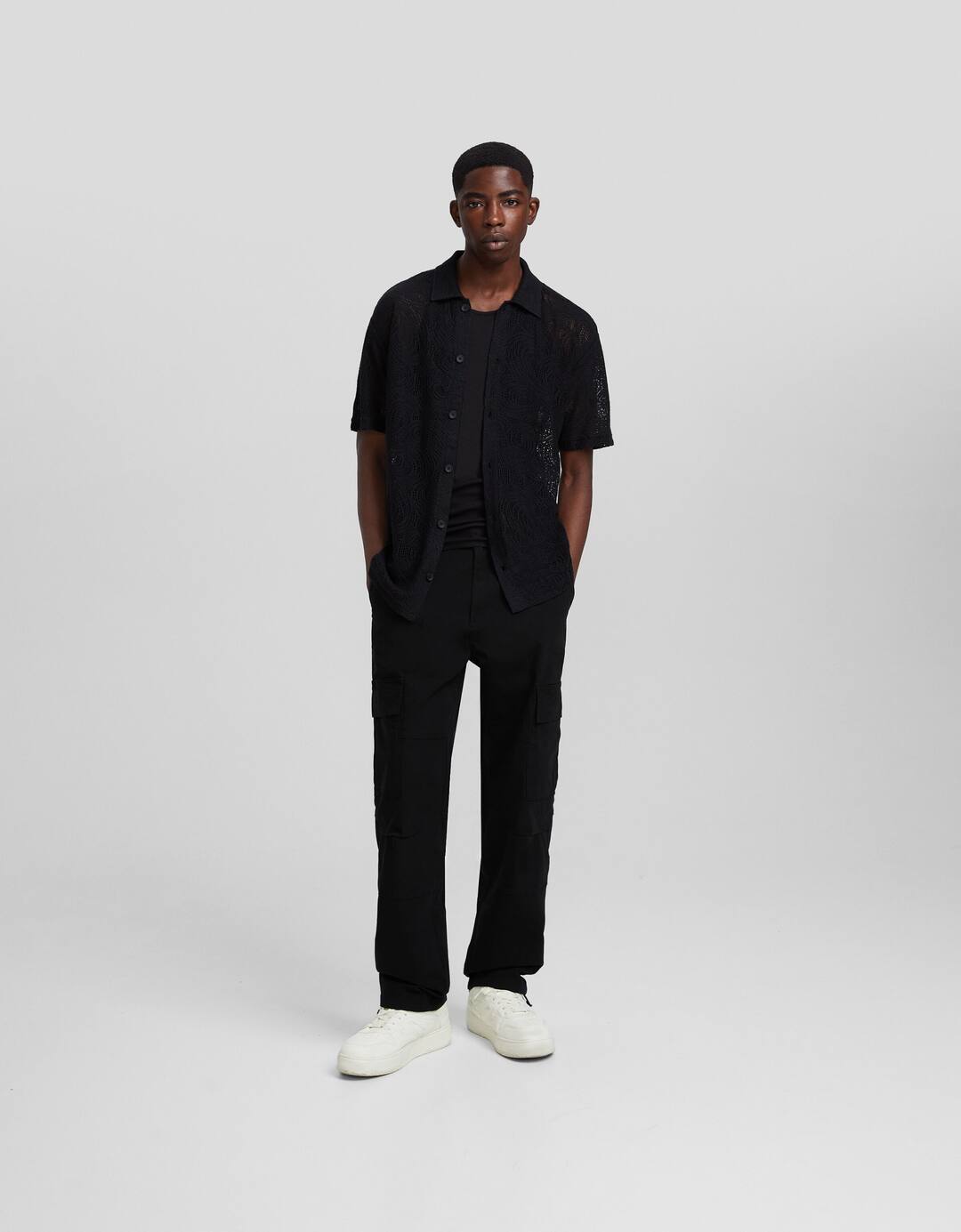 Adjustable wide-leg cargo trousers