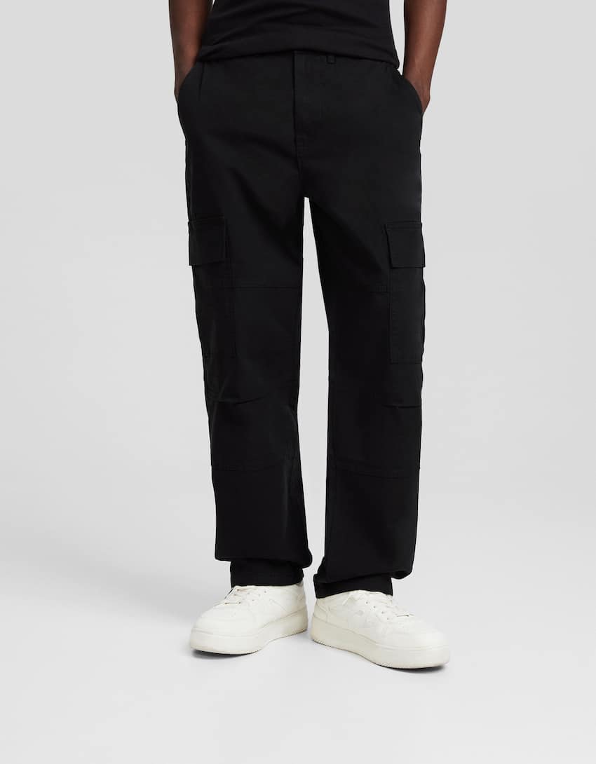 Pantalon wide cargo ajustable-Noir-1