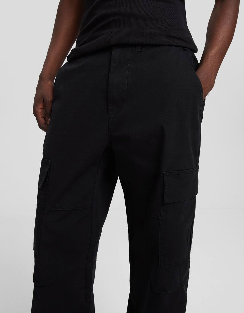 Pantalon wide cargo ajustable-Noir-3