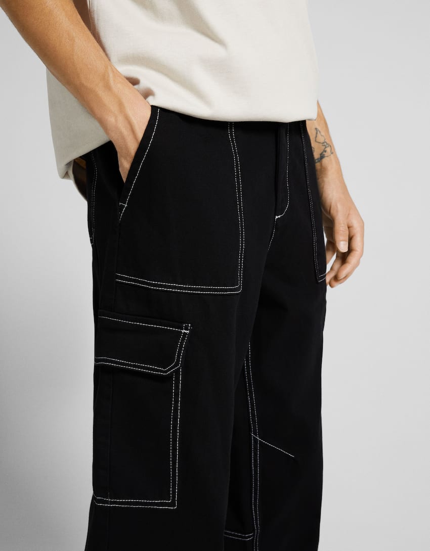 Cotton cargo trousers-White / Black-3