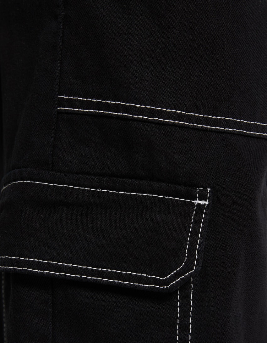 Cotton cargo trousers-White / Black-5