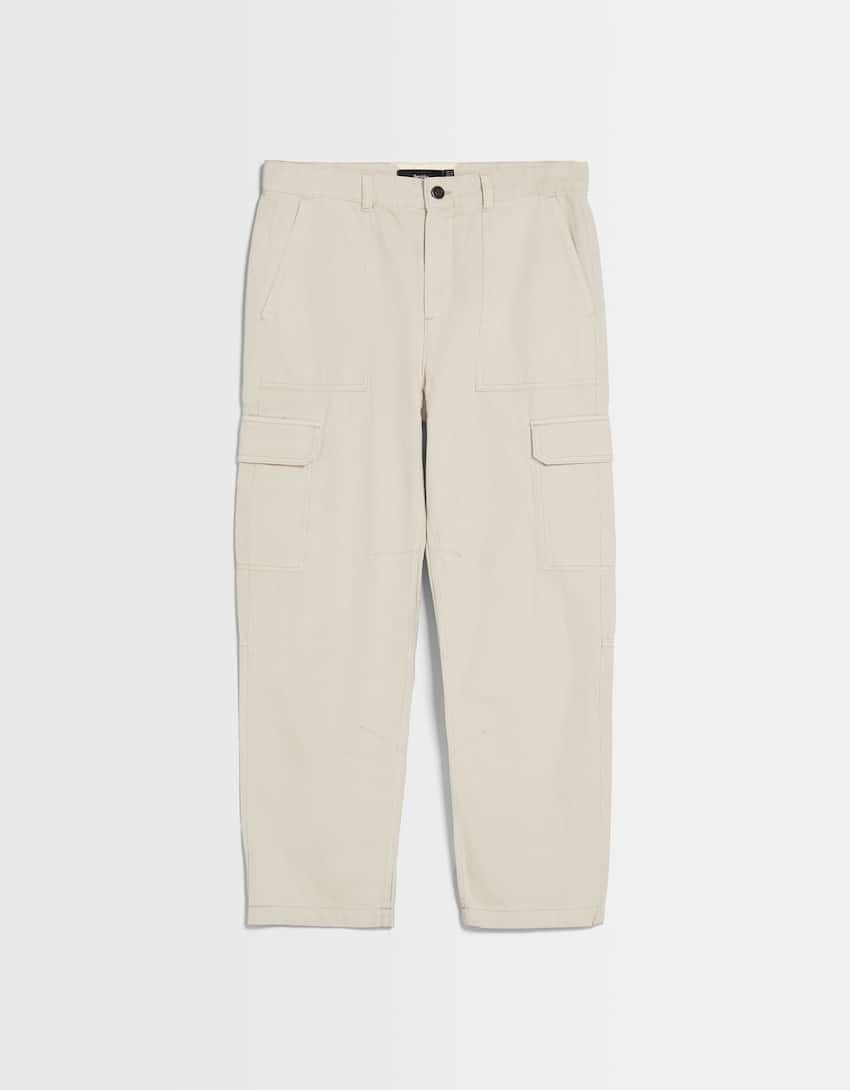 Cotton cargo trousers-Cream-4