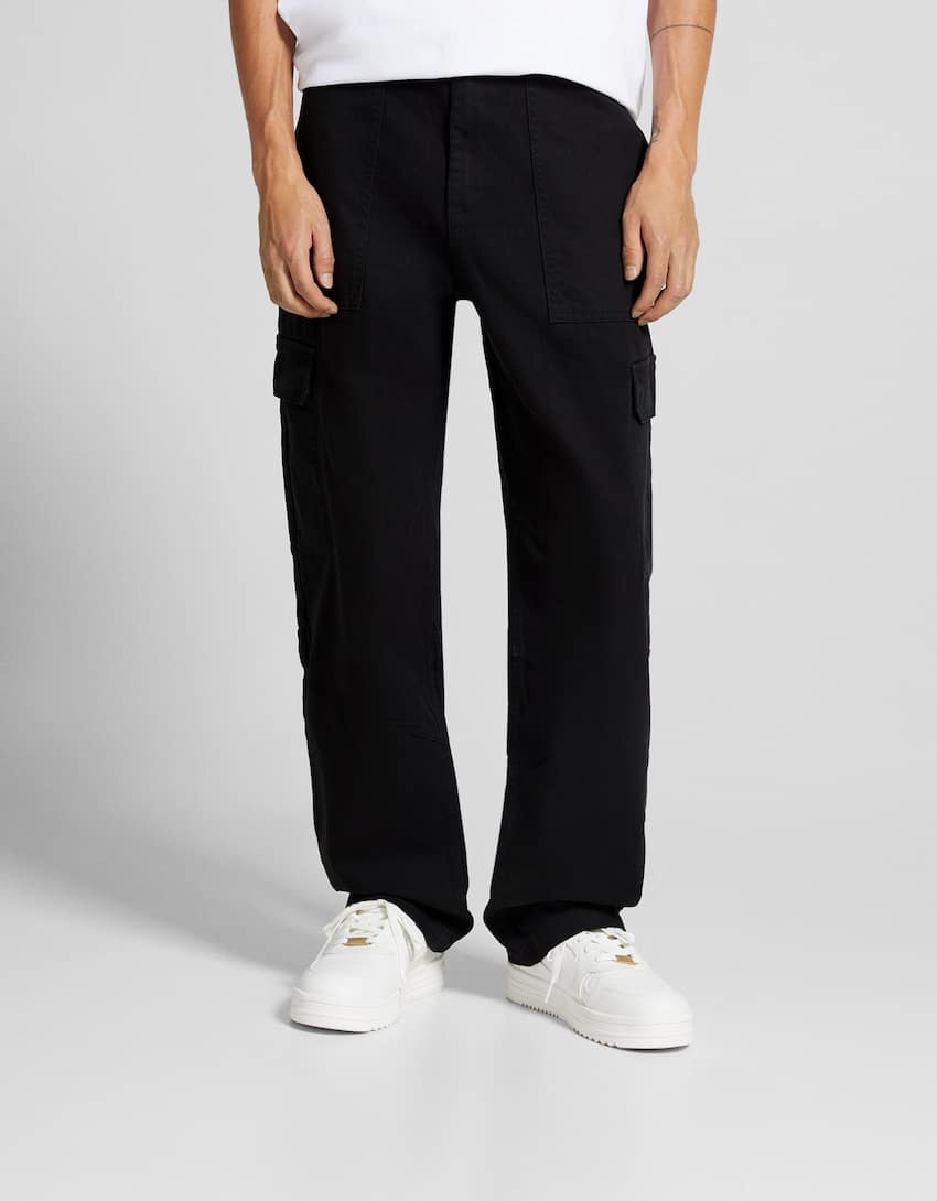 Cotton cargo trousers-Black-3