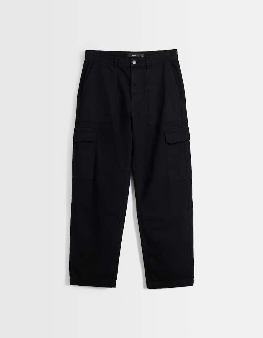 Cotton cargo trousers-Black-4
