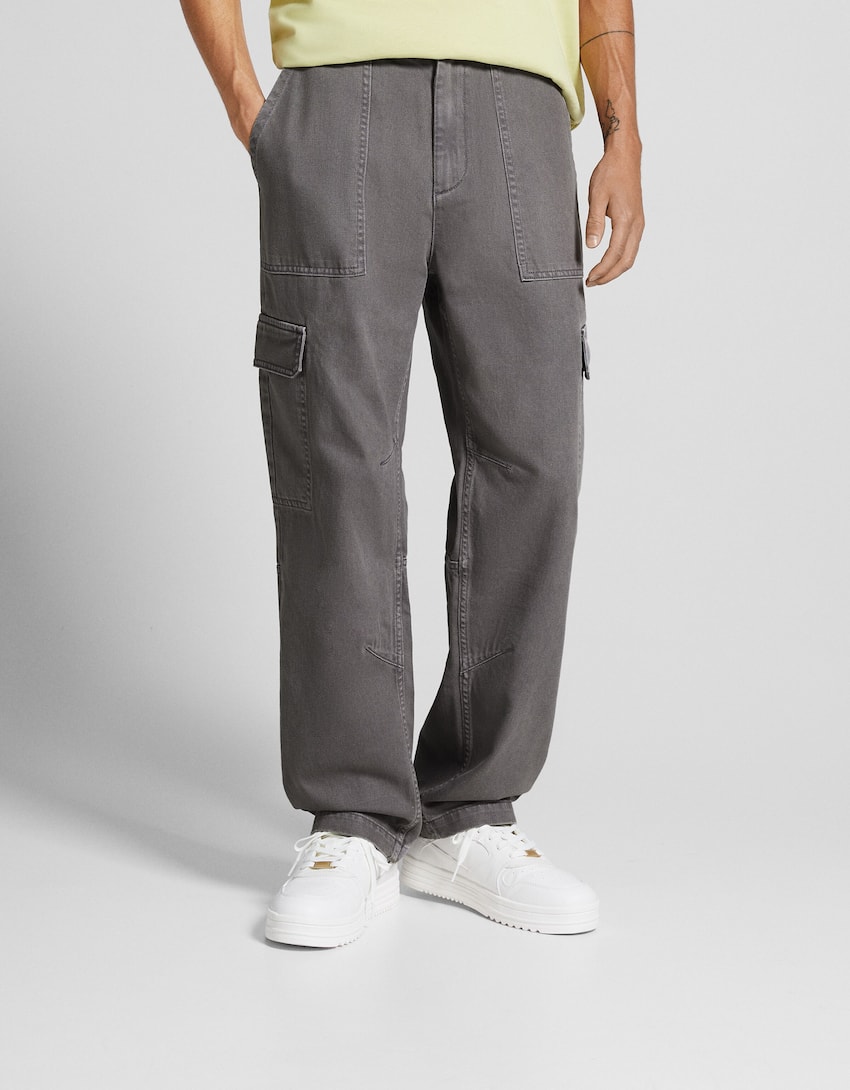 Cotton cargo trousers-Dark grey-1