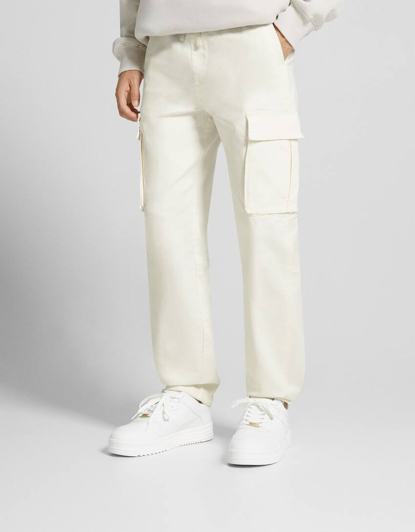 Pantalon cargo coton-Blanc cassé-1
