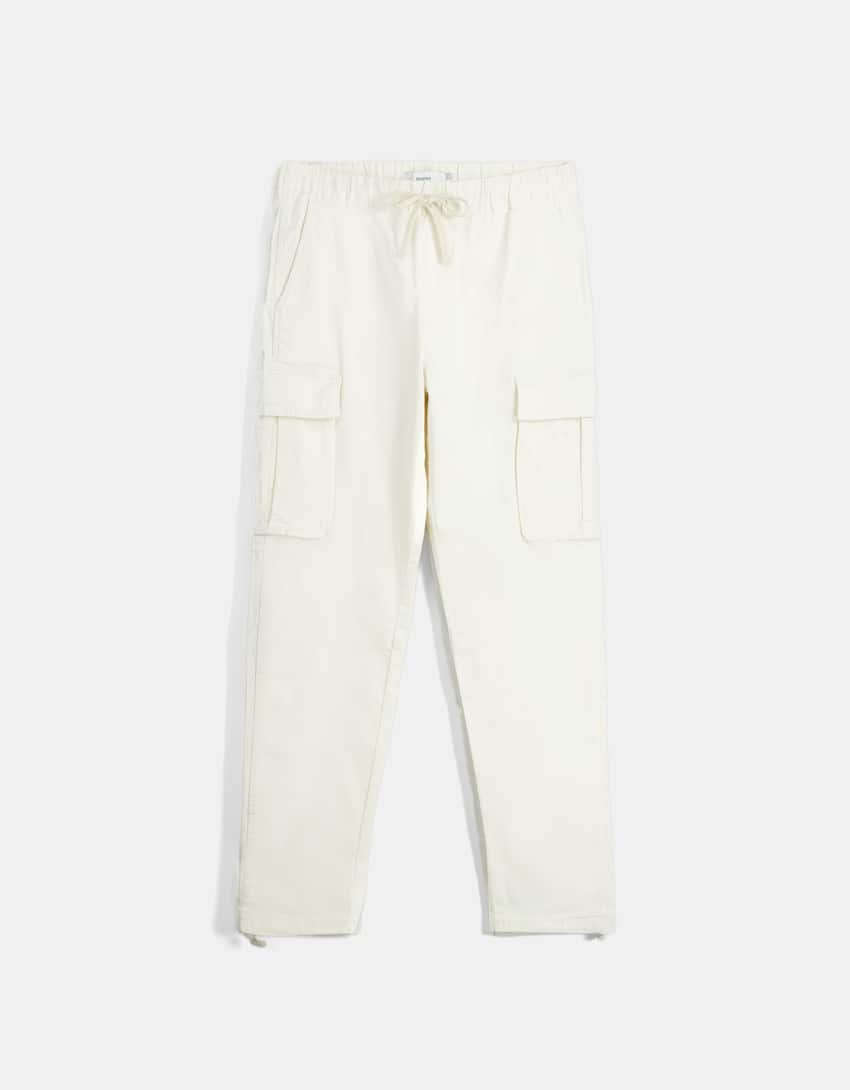 Pantalon cargo coton-Blanc cassé-4