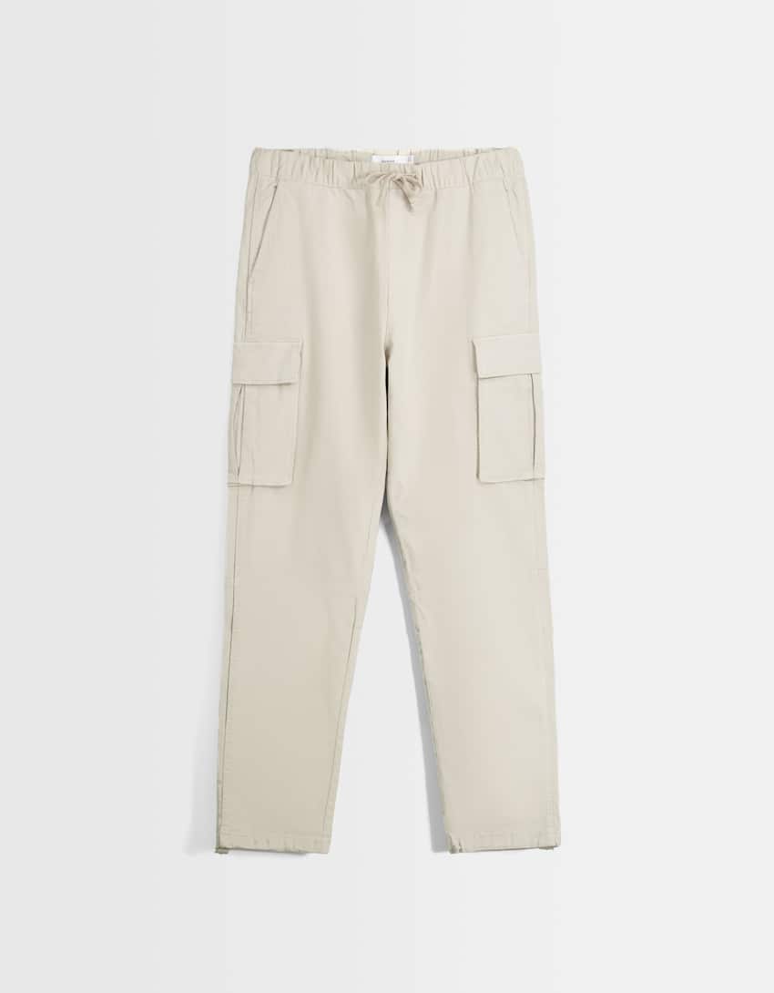 Pantalon cargo coton mélangé-Sable-4