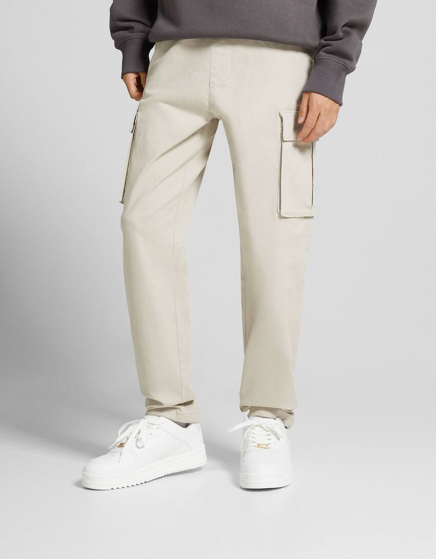 Cotton cargo trousers-Sand-1