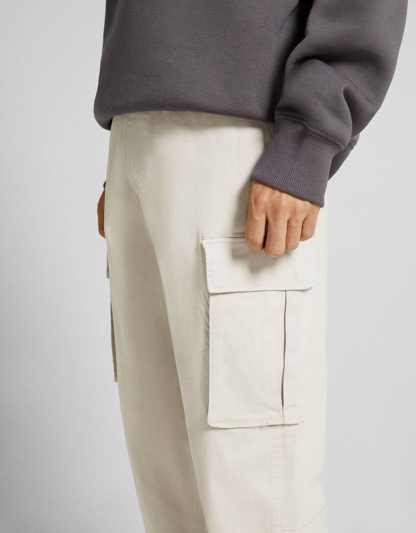 Pantalon cargo coton mélangé-Sable-3