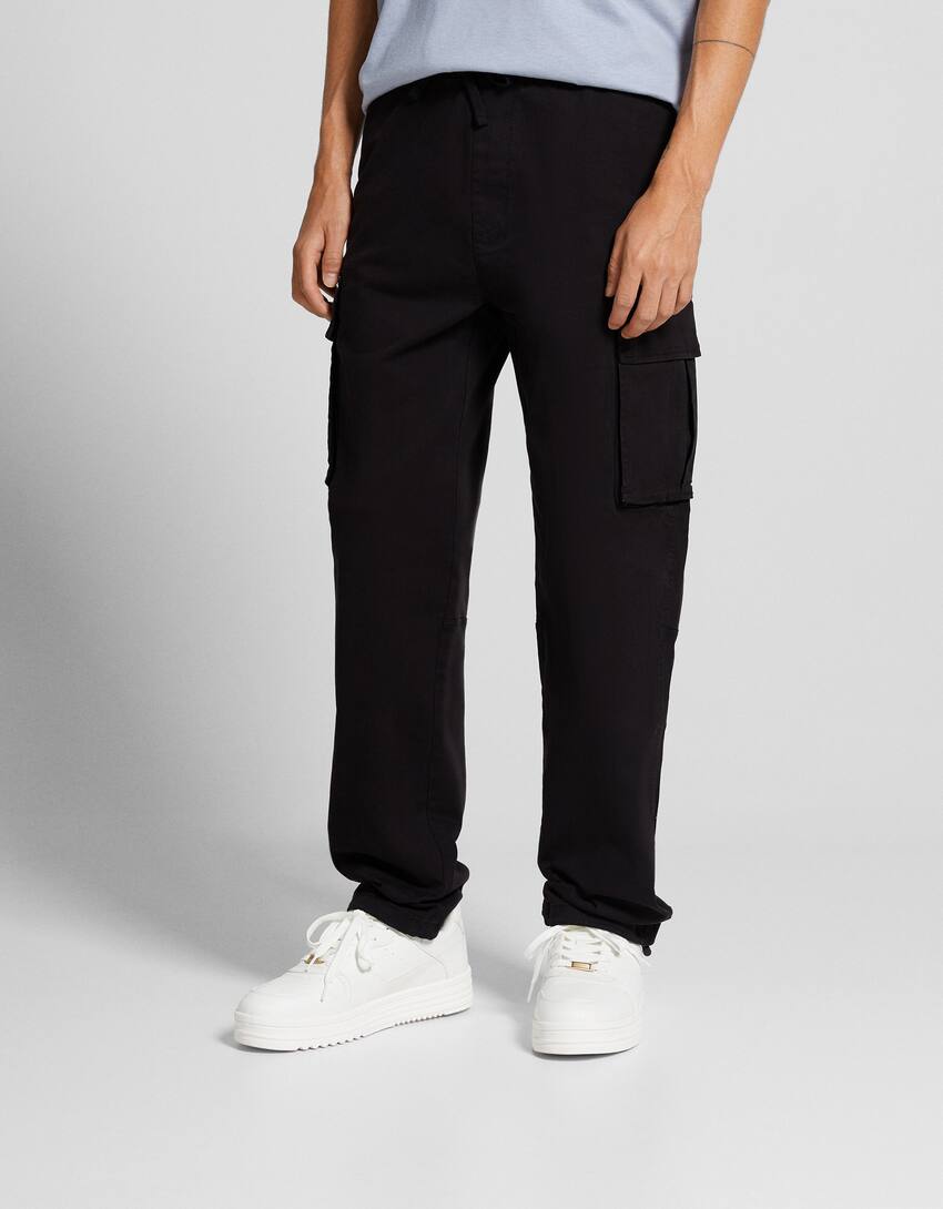 Cotton cargo trousers-Black-1
