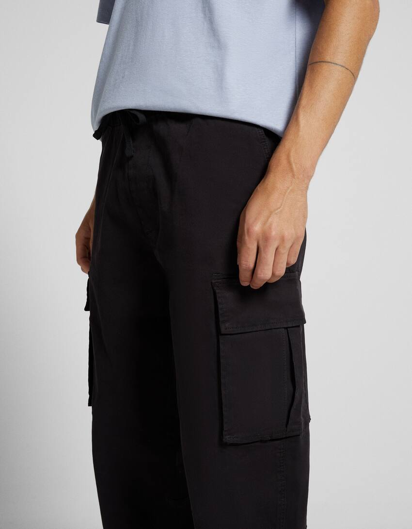 Cotton cargo trousers-Black-3