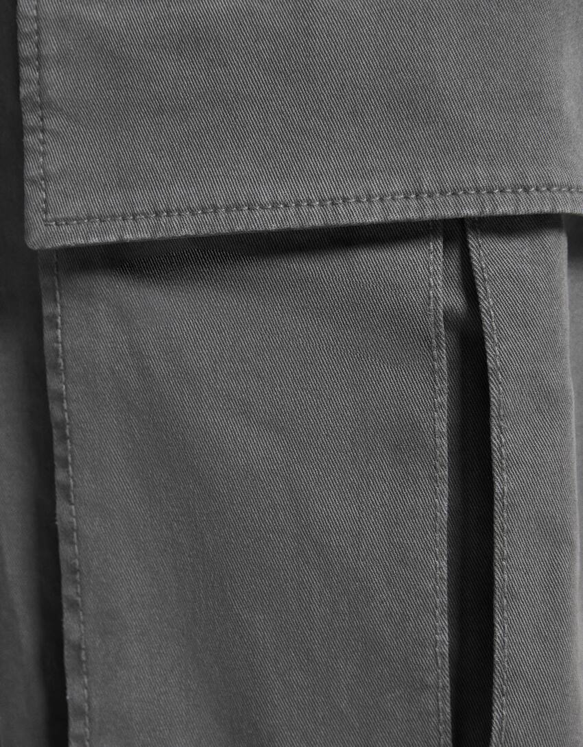 Cotton cargo trousers-Grey-5