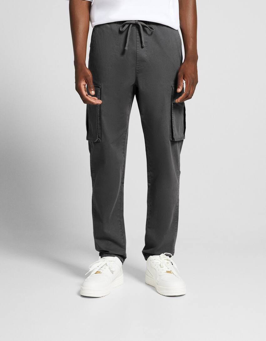 Cotton cargo trousers-Grey-1