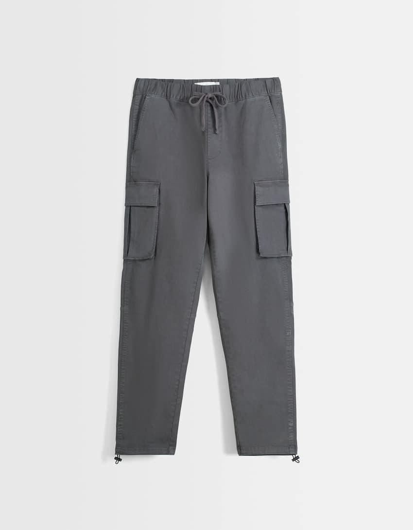 Cotton cargo trousers-Grey-4