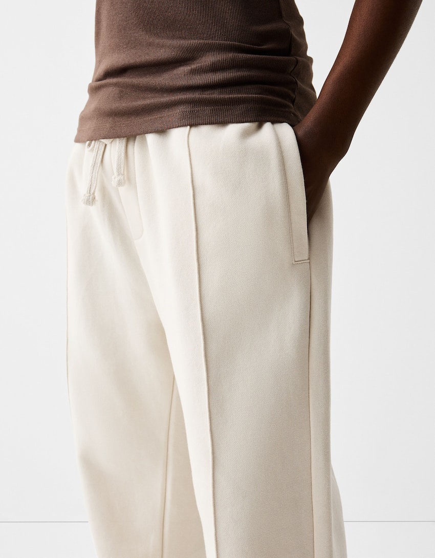 Pantalon wide leg molleton-Blanc cassé-3