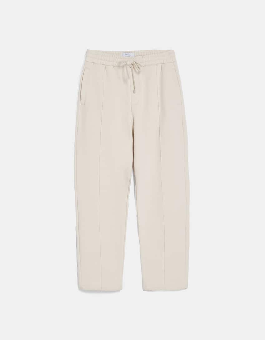 Pantalon wide leg molleton-Blanc cassé-4
