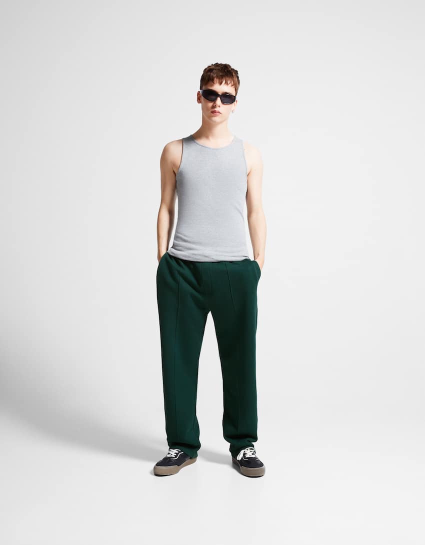 Wide leg plush trousers-Green-0
