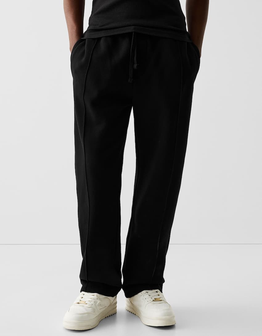 Wide leg plush trousers-Black-1