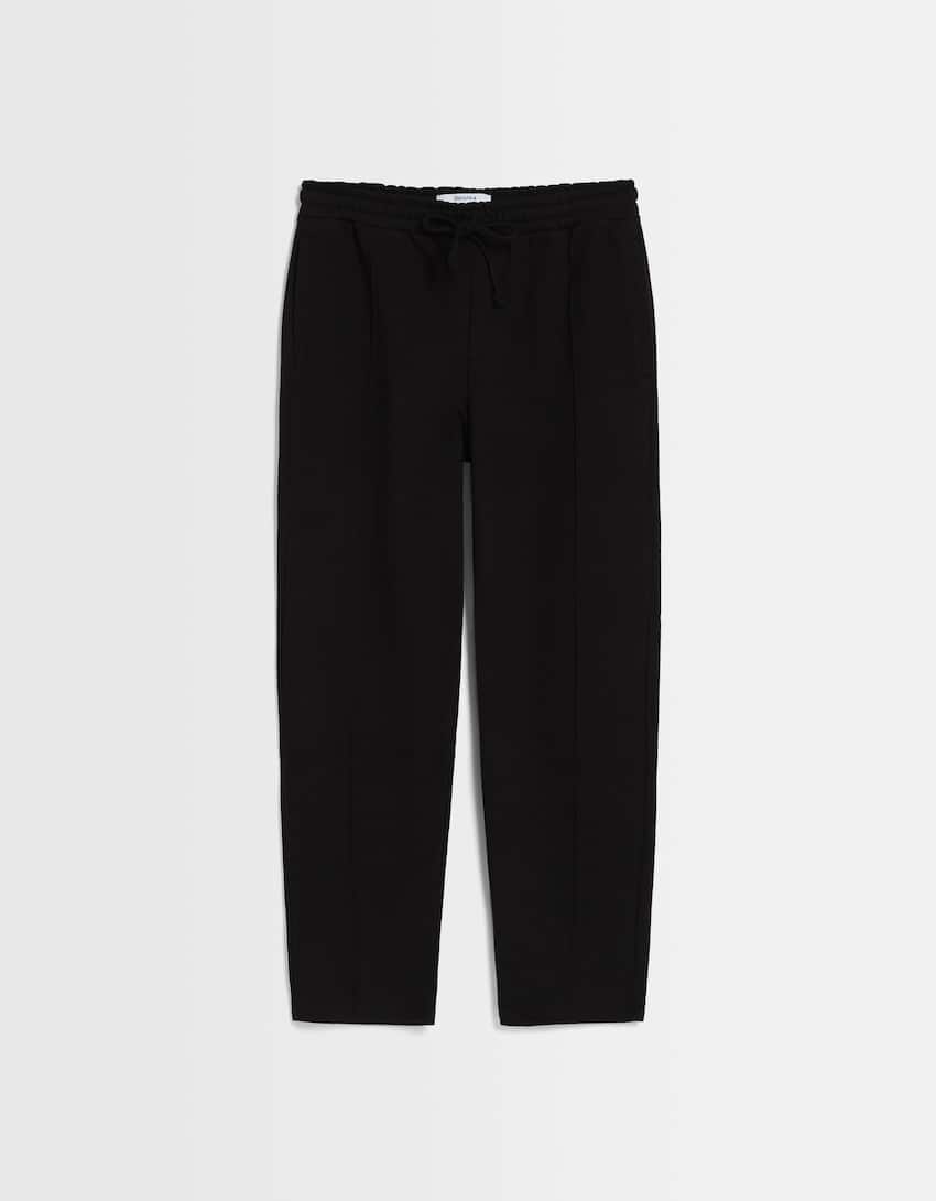 Wide leg plush trousers-Black-4