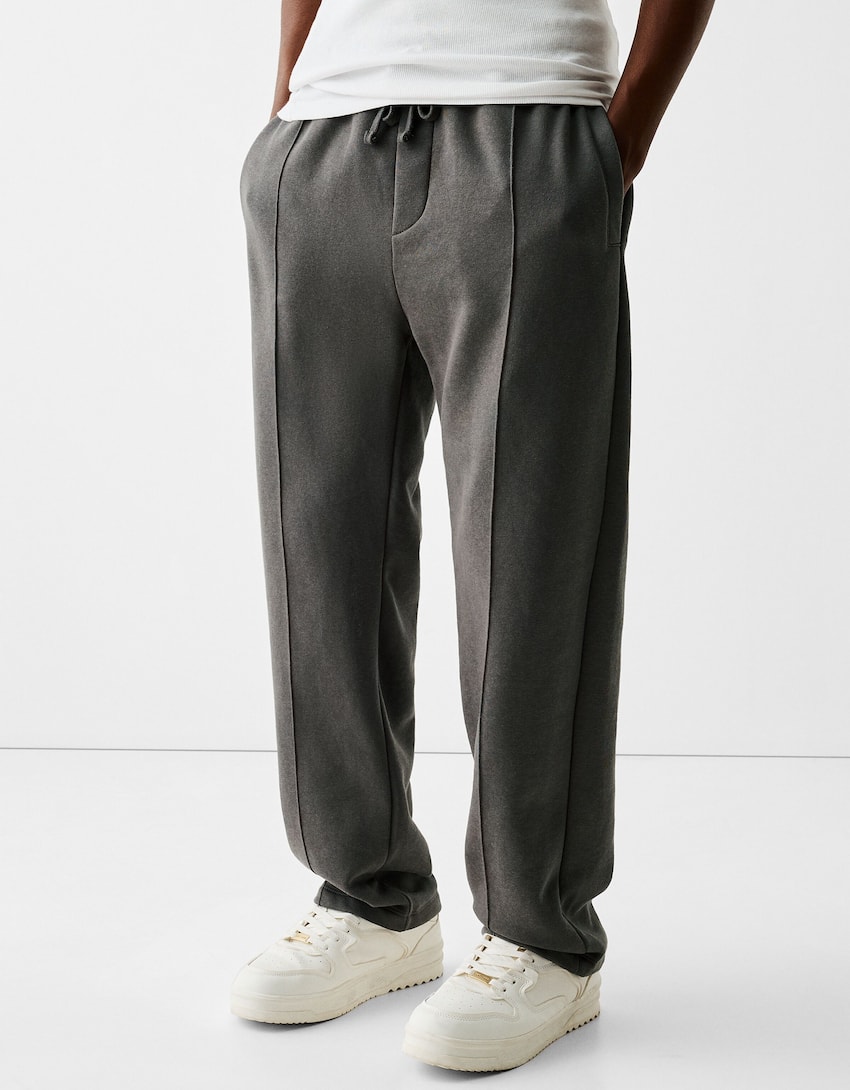 Wide leg plush trousers-Grey-1