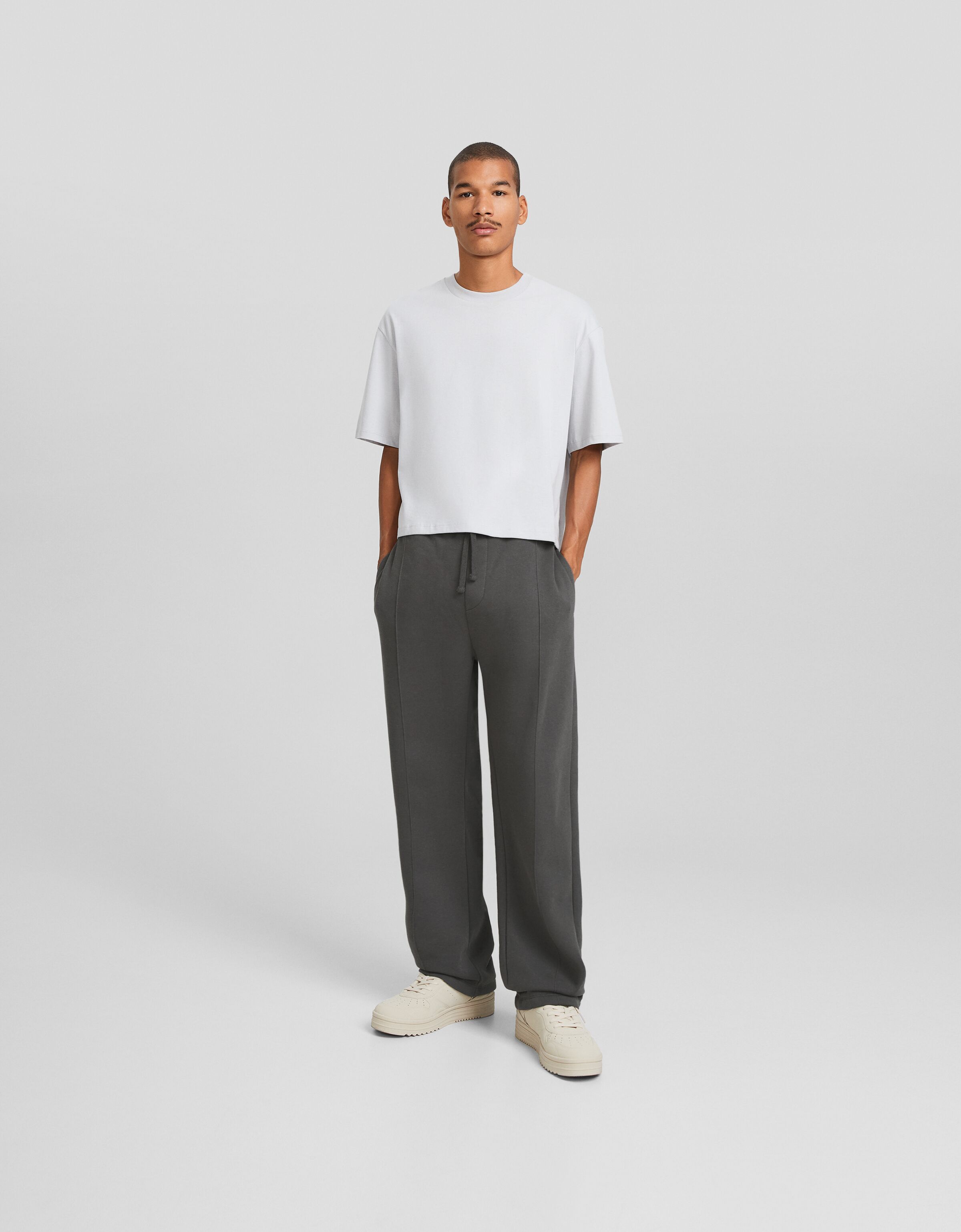 Wide leg plush trousers - Trousers - Men | Bershka