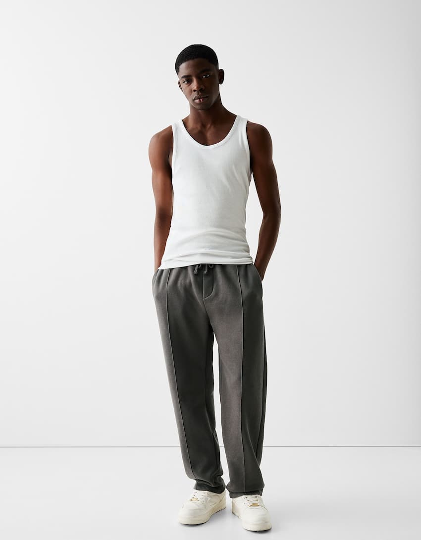 Wide leg plush trousers-Grey-0
