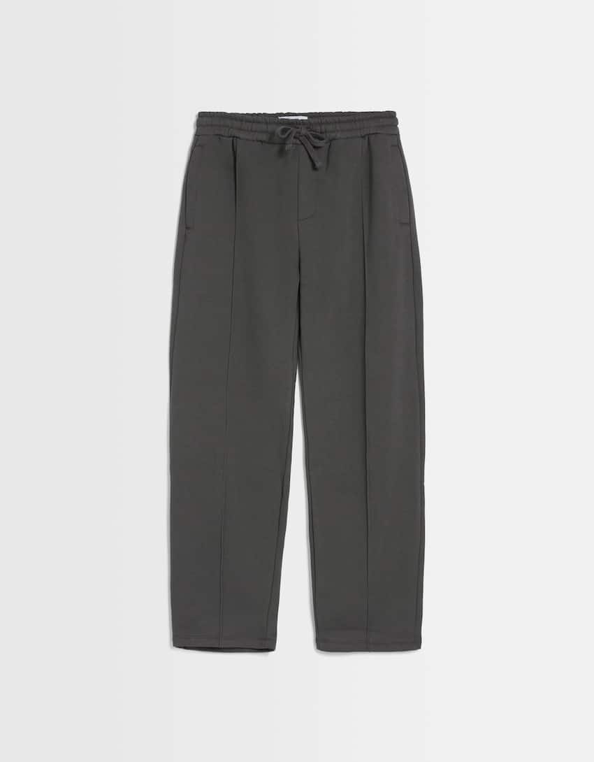 Wide leg plush trousers-Grey-4