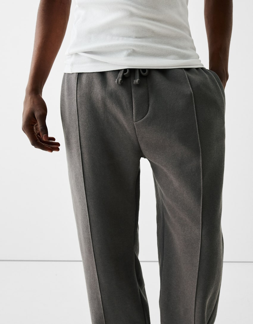 Wide leg plush trousers-Grey-3