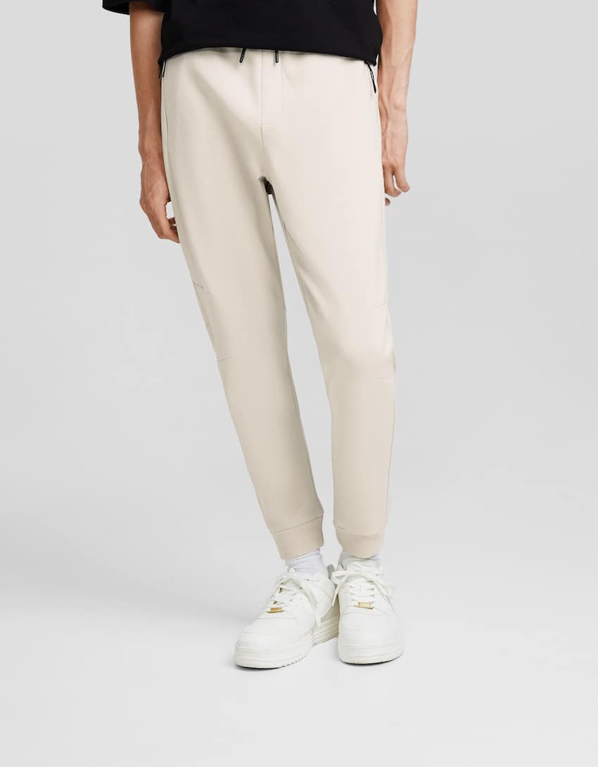 Plush jogger trousers with seams-Off white-1