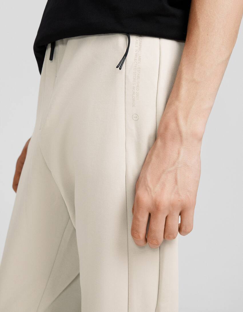 Plush jogger trousers with seams-Off white-3