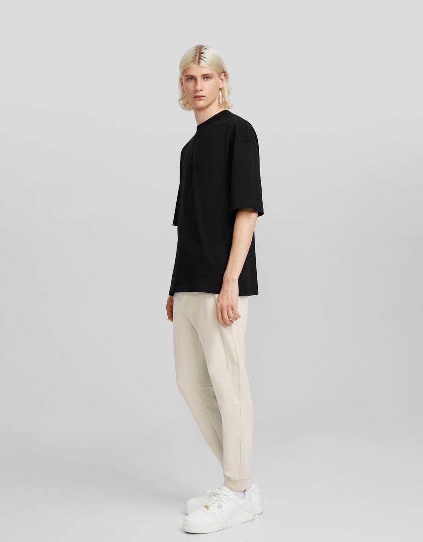 Plush jogger trousers with seams-Off white-0