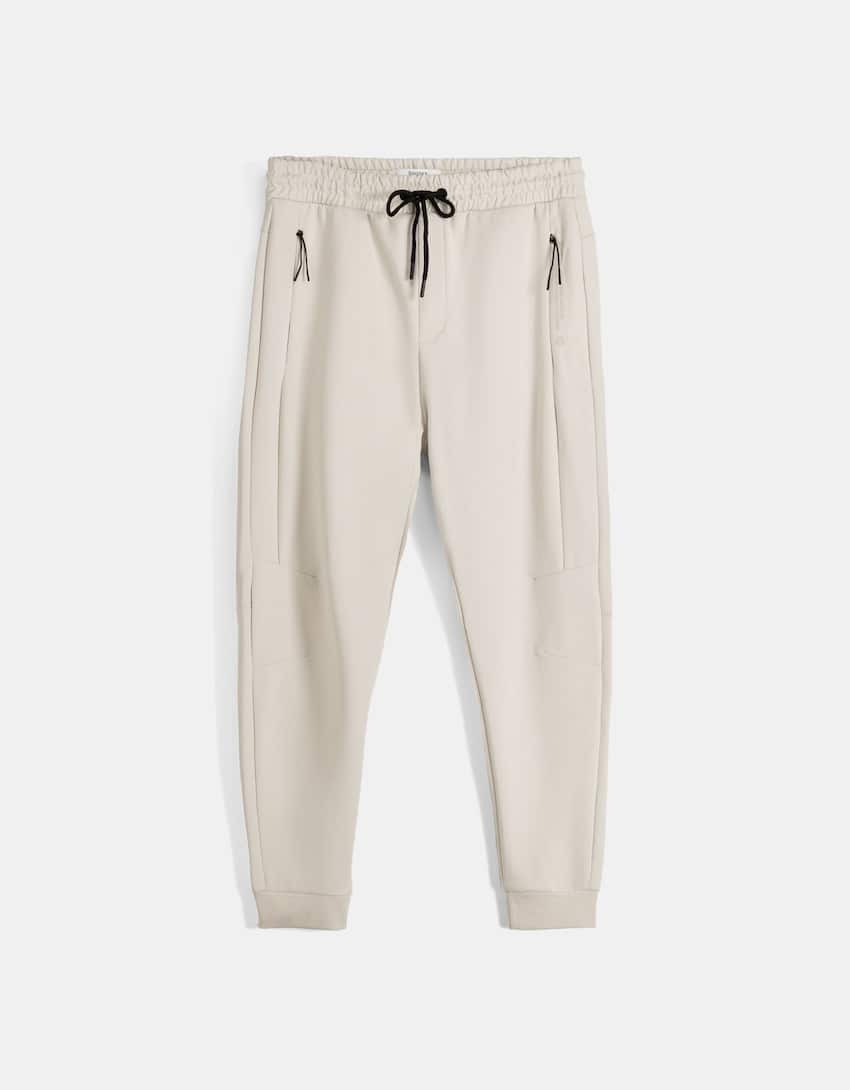 Plush jogger trousers with seams-Off white-4