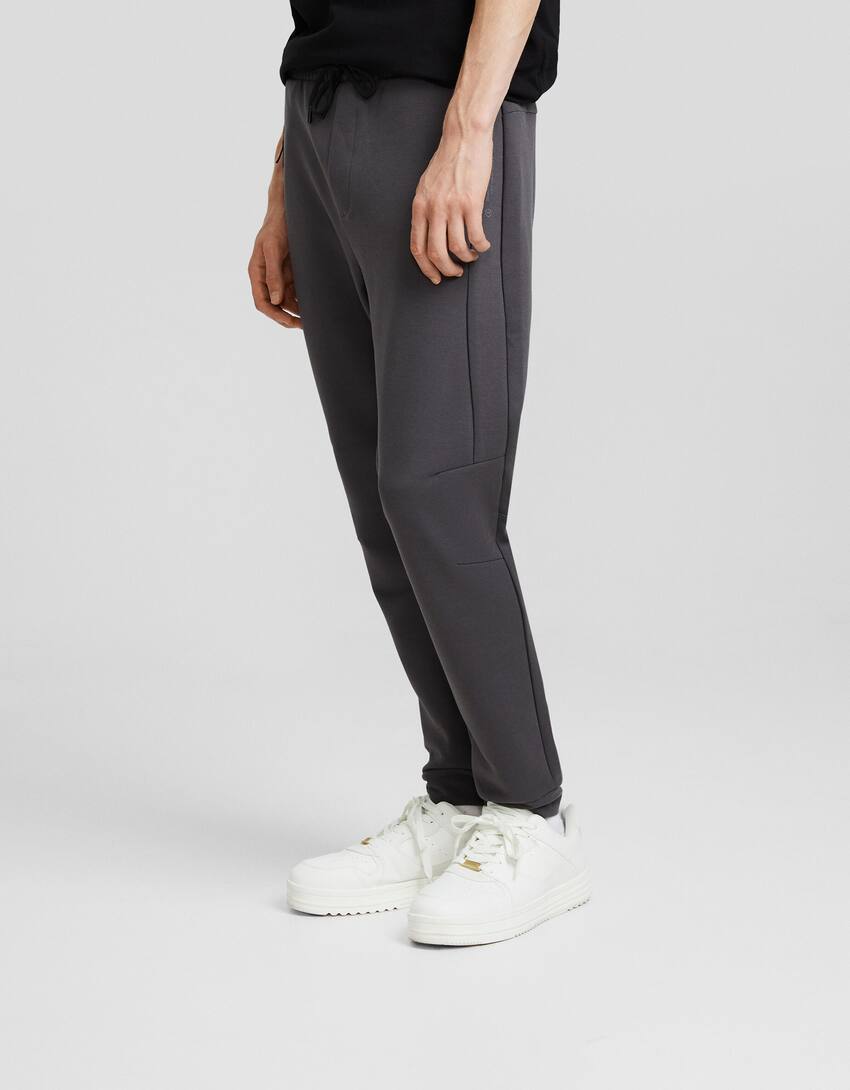Plush jogger trousers with seams-Grey-1